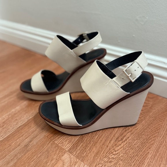 Tory Burch Shoes - Tory Burch Lexington 110MM Ivory White Leather Platform Wedge Sandals Size 8.5